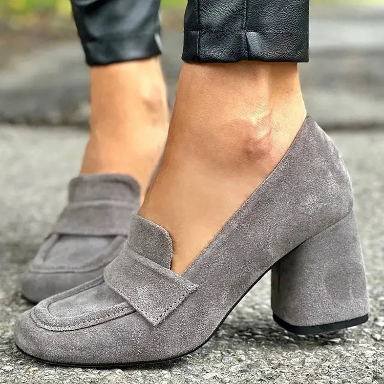 Blockheelloaf — Leather Block Heel Loafers With Elegant Chic Comfort Design
