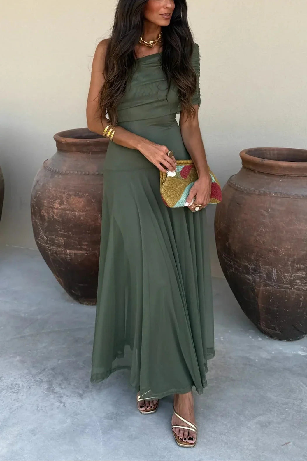 Florentine — Pleated Maxi Dress With Flowing Asymmetrical Summer Style