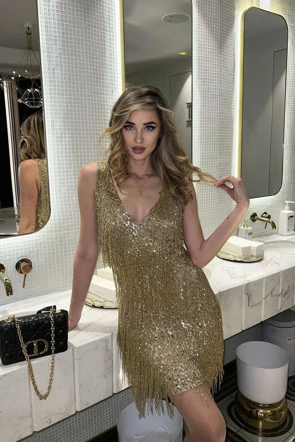 Persephone — Sequin Cocktail Dress With Eye-Catching Short Fringe Design