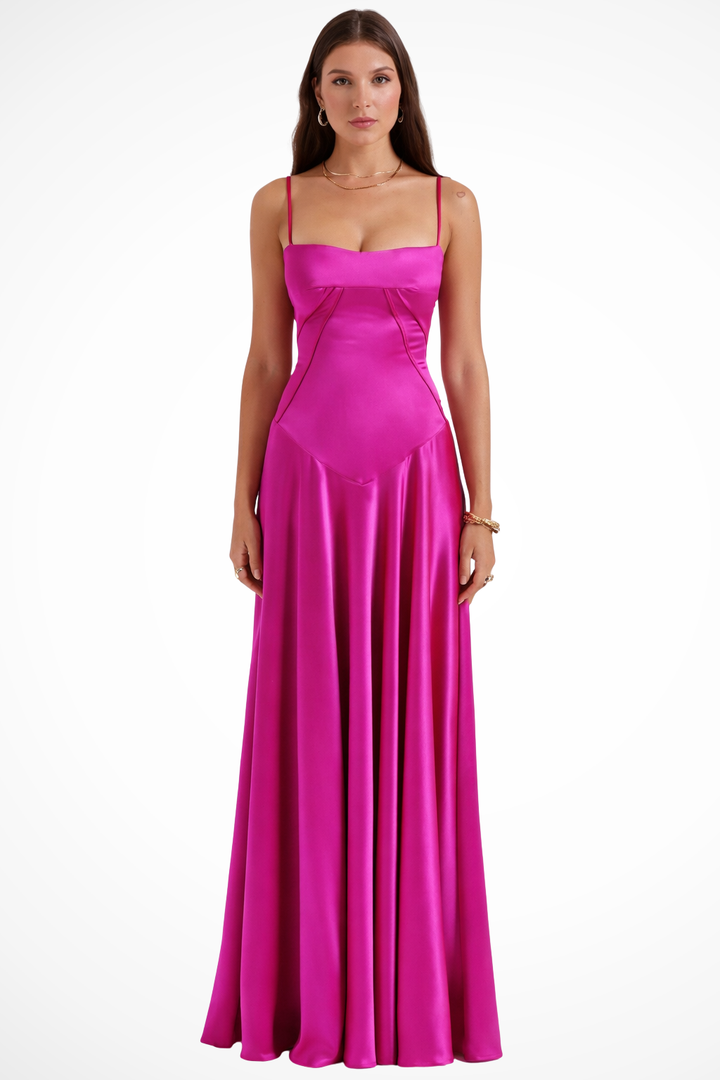 Satincorset — Satin Corset Maxi Dress With Structured Elegant Evening Gown Design
