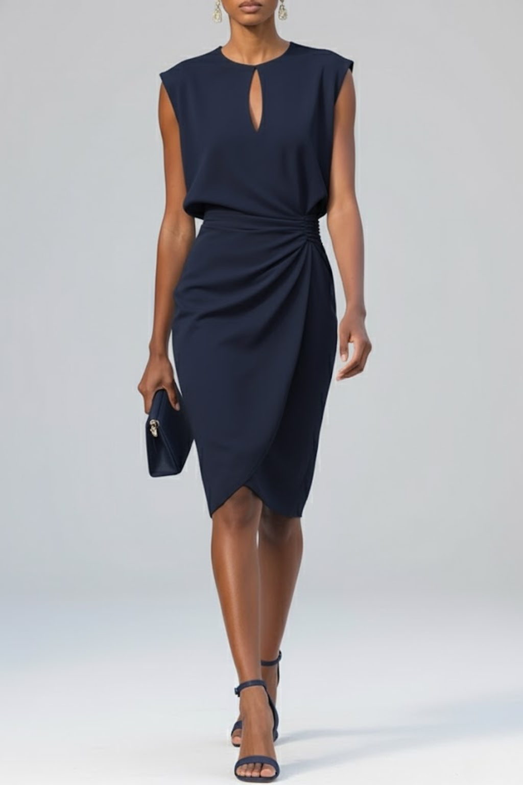 Magnolia — Soft Fabric Midi Dress With Elegant Keyhole Neck And Ruched Waist