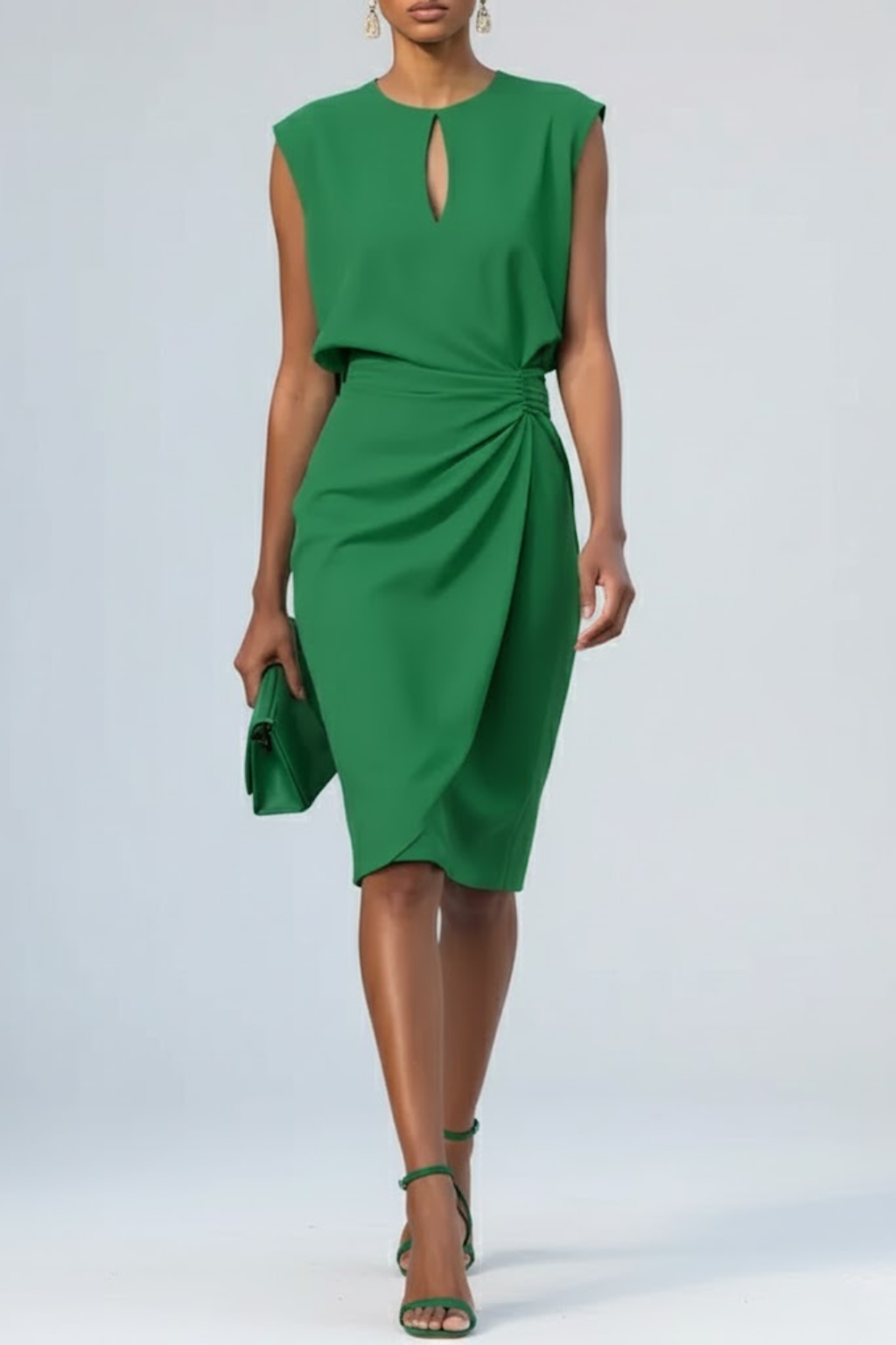 Magnolia — Soft Fabric Midi Dress With Elegant Keyhole Neck And Ruched Waist