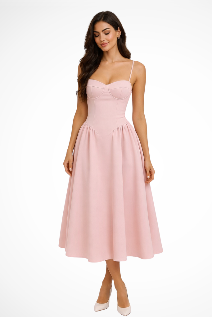 Structured Corset Flared A-Line Wedding Midi Dress Aflarecorset