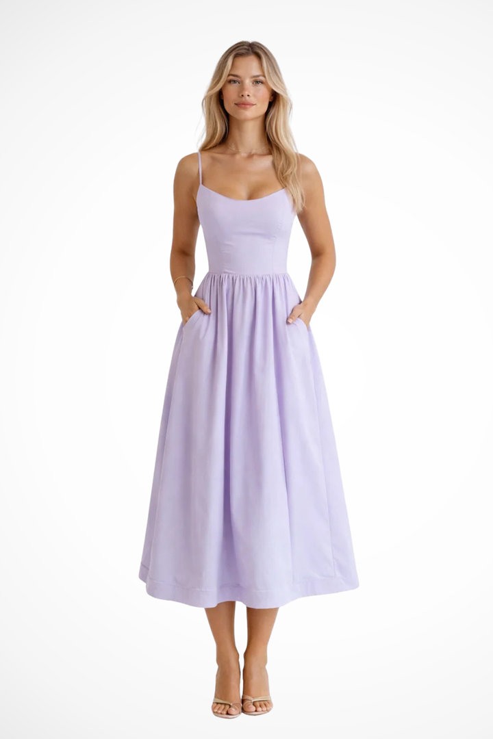 Alinewedding — Structured Midi Dress With A-Line Wedding Guest Attire Design