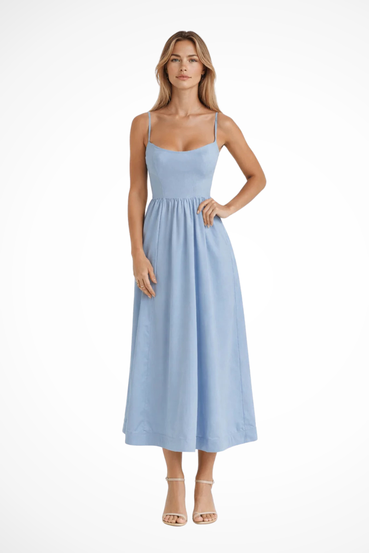Alinewedding — Structured Midi Dress With A-Line Wedding Guest Attire Design