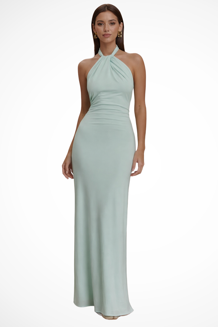Twistedknot — Twisted Knot Open Back Maxi Dress With Sleek Bodycon Wedding Silhouette
