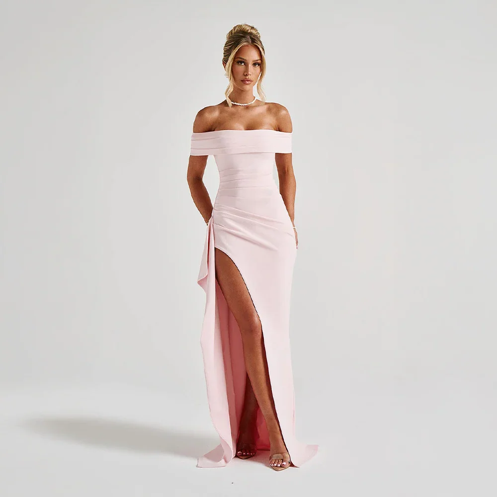 Josephine — Elegant Off-Shoulder Maxi Dress With High Side Slit For Wedding Guests
