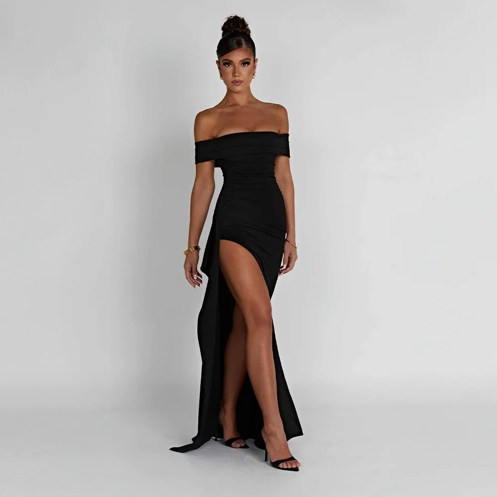 Josephine — Elegant Off-Shoulder Maxi Dress With High Side Slit
