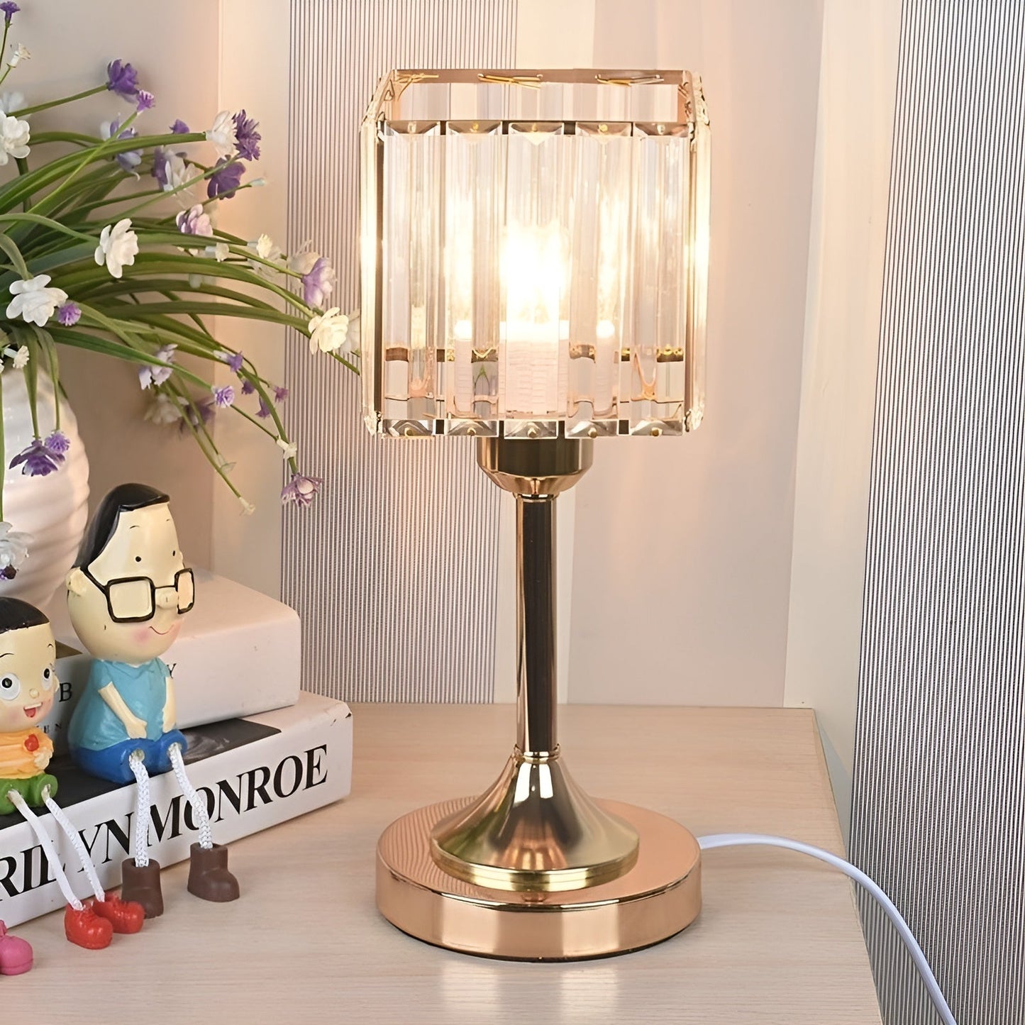 GlowGem Nordic Kristal LED Tafellamp | USB Opladen met Fonkelend Licht