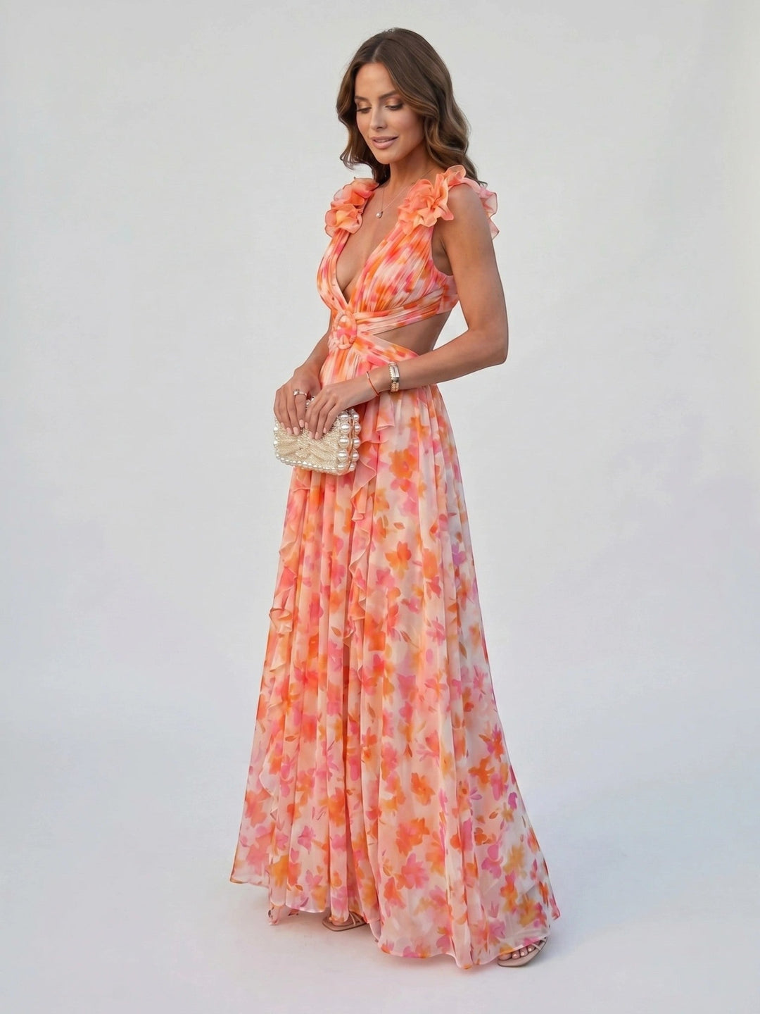 Ariana — Floral Print Maxi Dress With Elegant Sleeveless Flowing Skirt