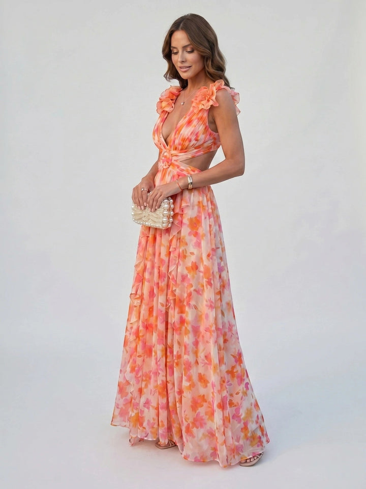 Ariana — Floral Print Maxi Dress With Elegant Sleeveless Flowing Skirt