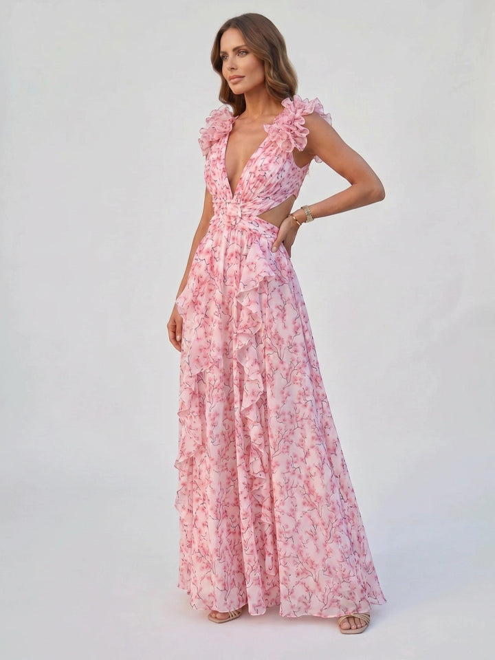 Ariana — Floral Print Maxi Dress With Elegant Sleeveless Flowing Skirt