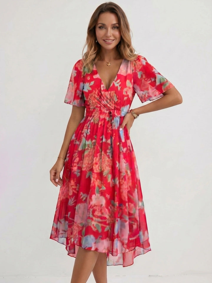 Audrey — Lightweight Floral Wrap Midi Dress With Elegant Flutter Sleeve Design