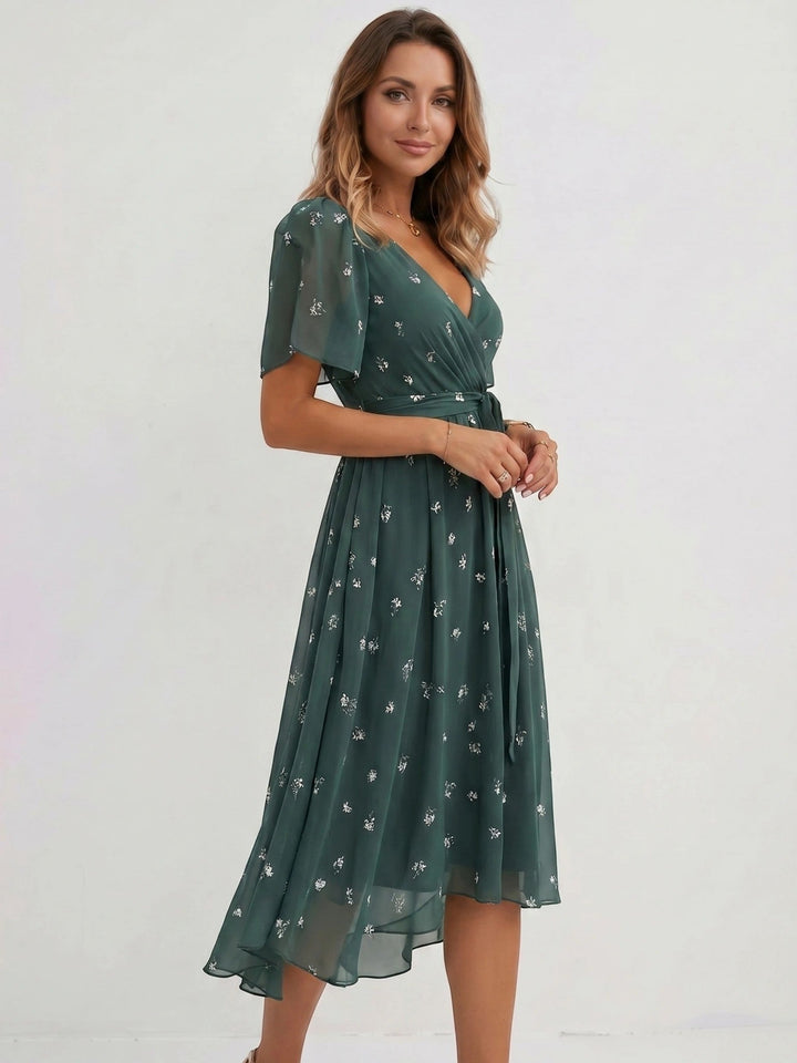 Audrey — Lightweight Floral Wrap Midi Dress With Elegant Flutter Sleeve Design