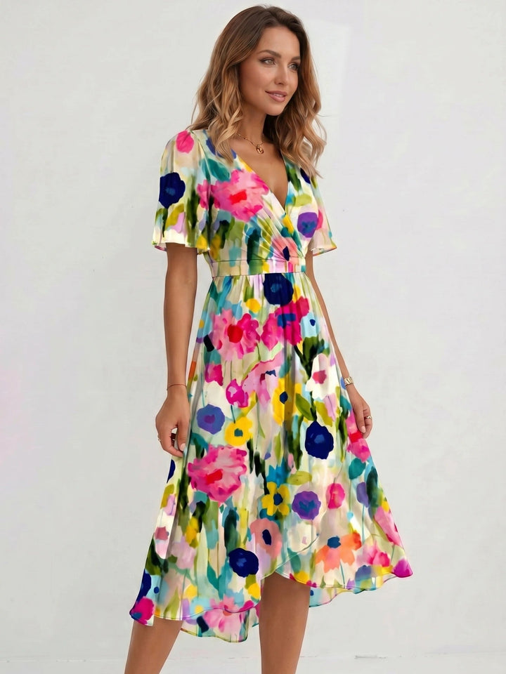 Audrey — Lightweight Floral Wrap Midi Dress With Elegant Flutter Sleeve Design