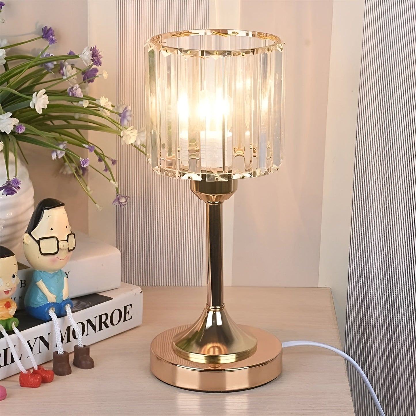 GlowGem Nordic Kristal LED Tafellamp | USB Opladen met Fonkelend Licht
