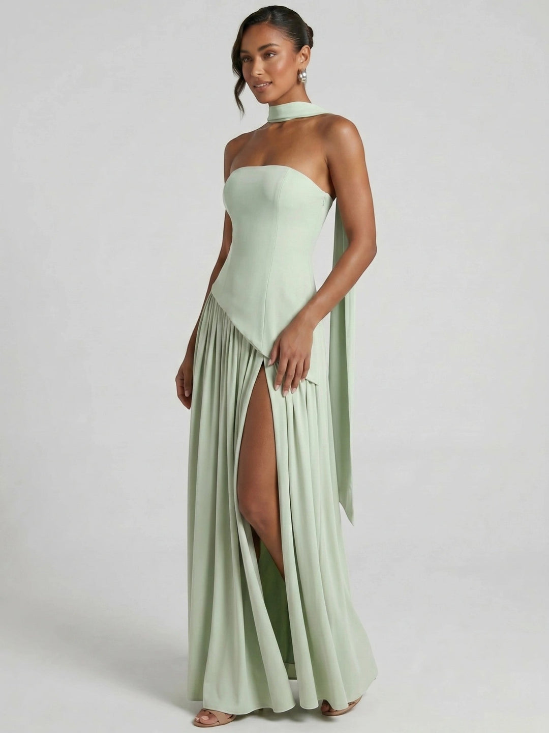 Evelyn — Elegant Chiffon Evening Dress With Strapless Scarf Detail