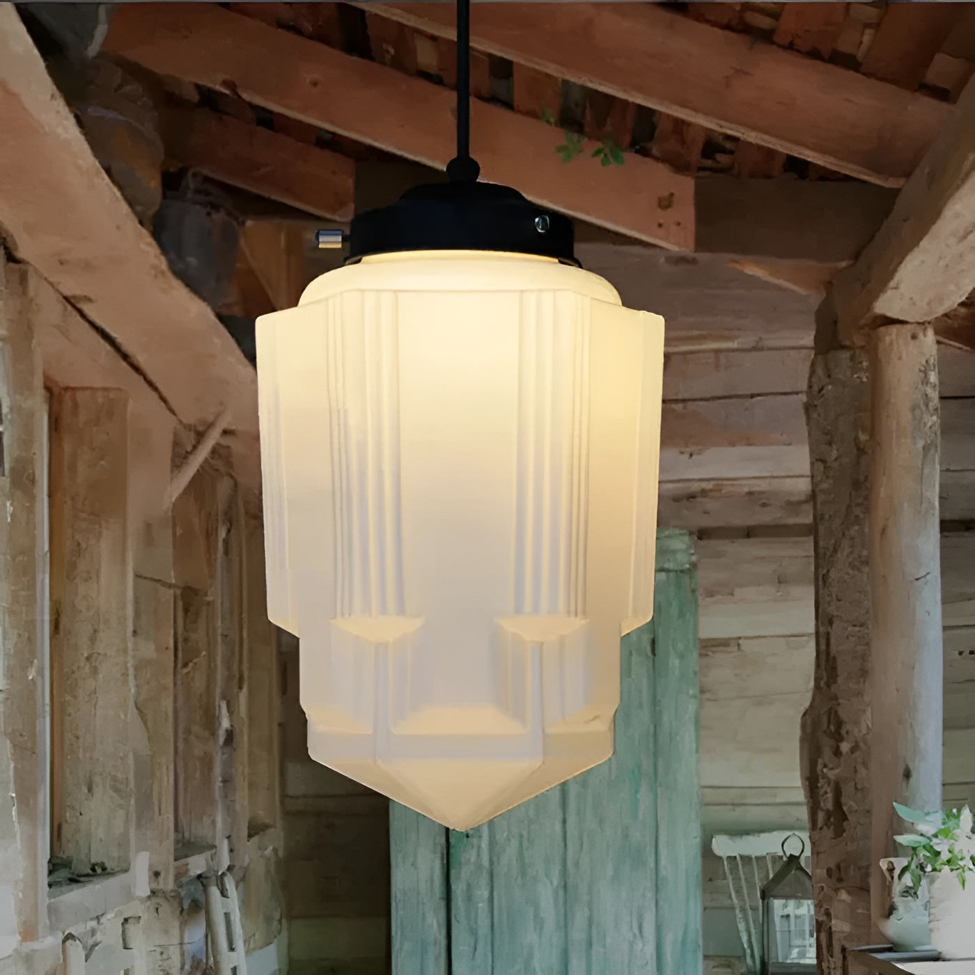 Melkglas Hanglamp Vintage | Geometrisch Design met Zacht Diffuus Licht