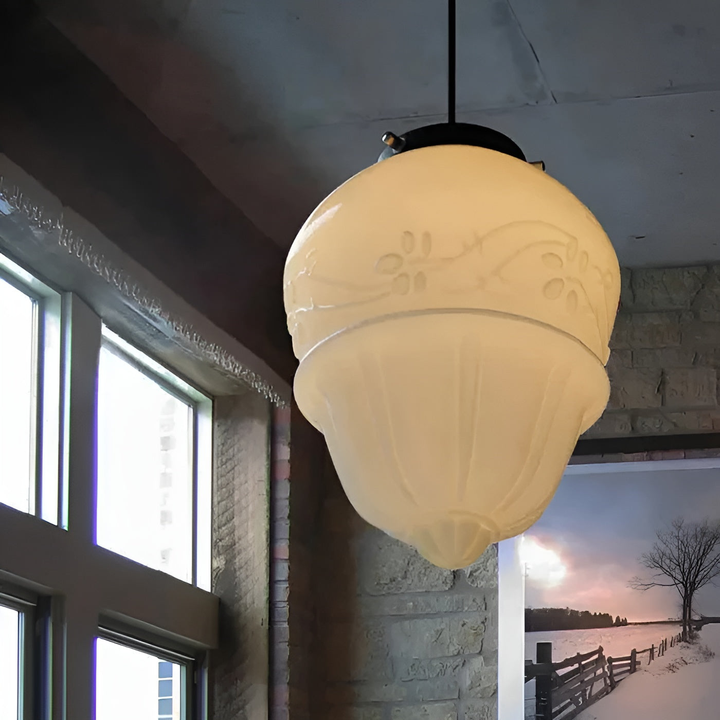 Melkglas Hanglamp Vintage | Geometrisch Design met Zacht Diffuus Licht
