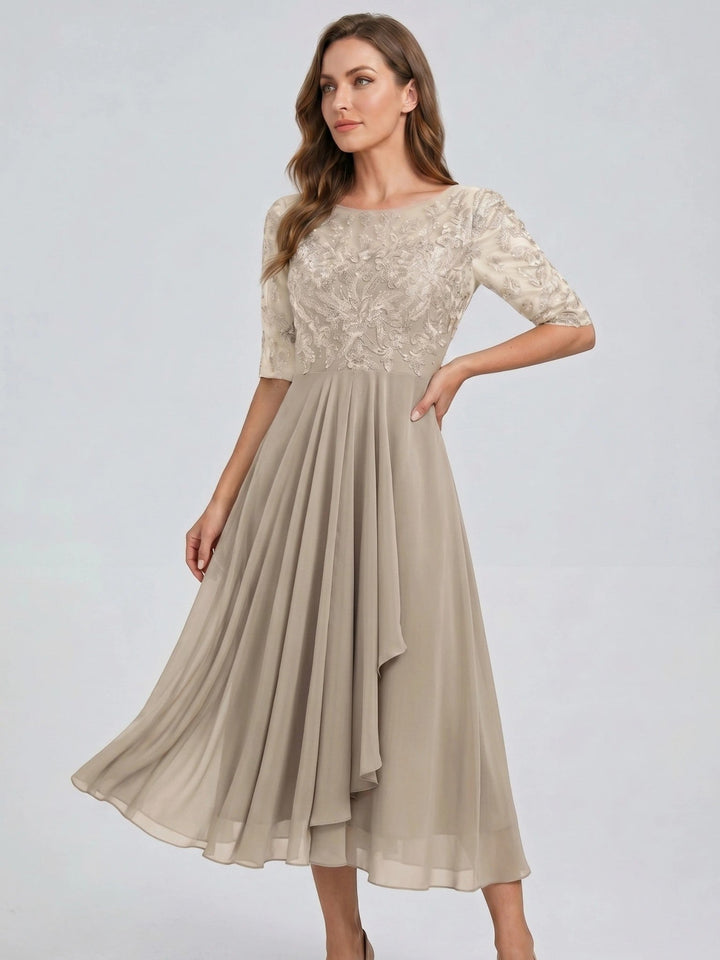 Juliette — Elegant Lace Midi Evening Dress With Flattering Flowing Skirt