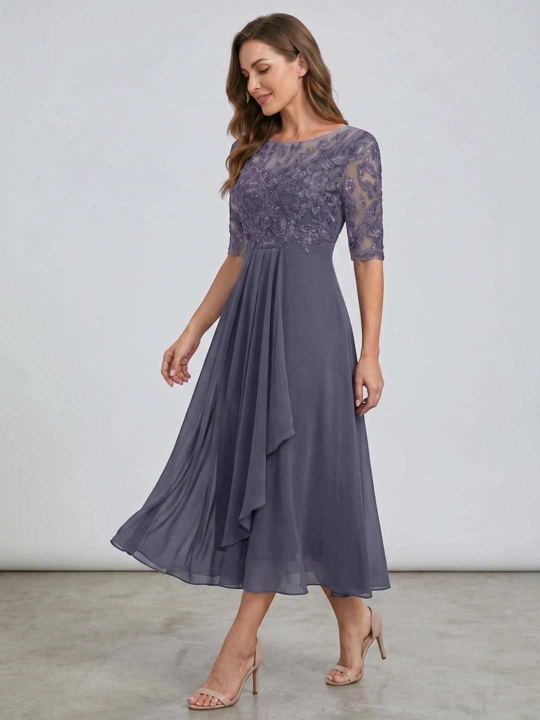 Juliette — Elegant Lace Midi Evening Dress With Flattering Flowing Skirt