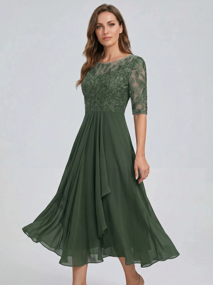 Juliette — Elegant Lace Midi Evening Dress With Flattering Flowing Skirt