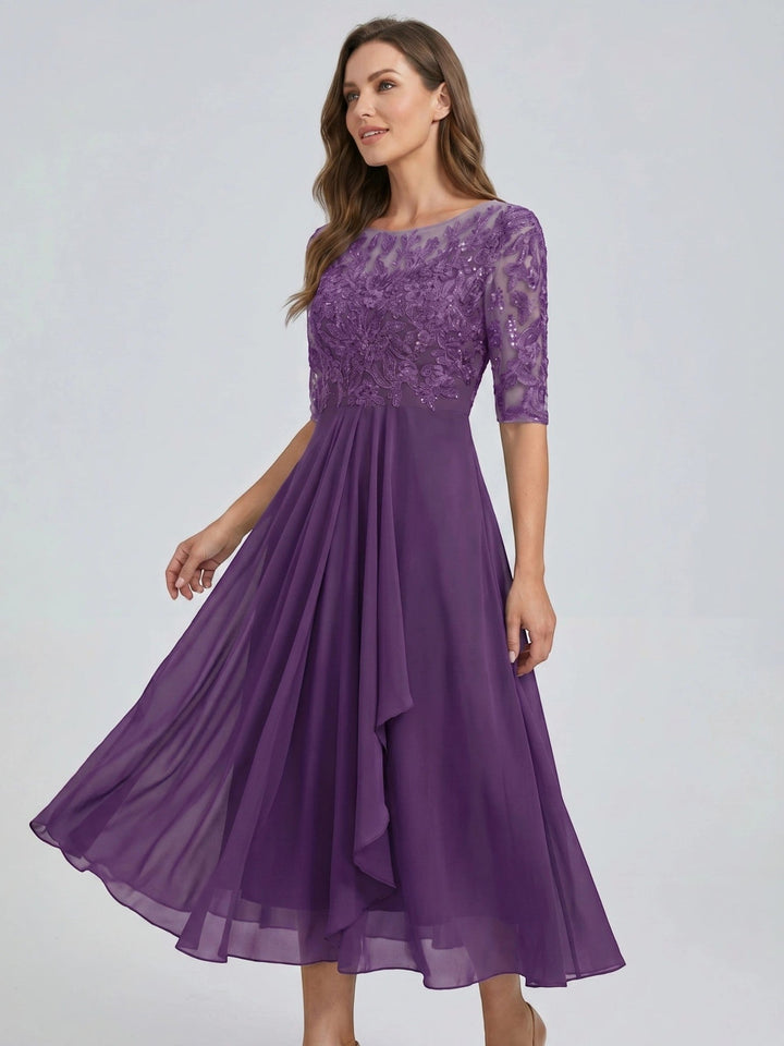 Juliette — Elegant Lace Midi Evening Dress With Flattering Flowing Skirt