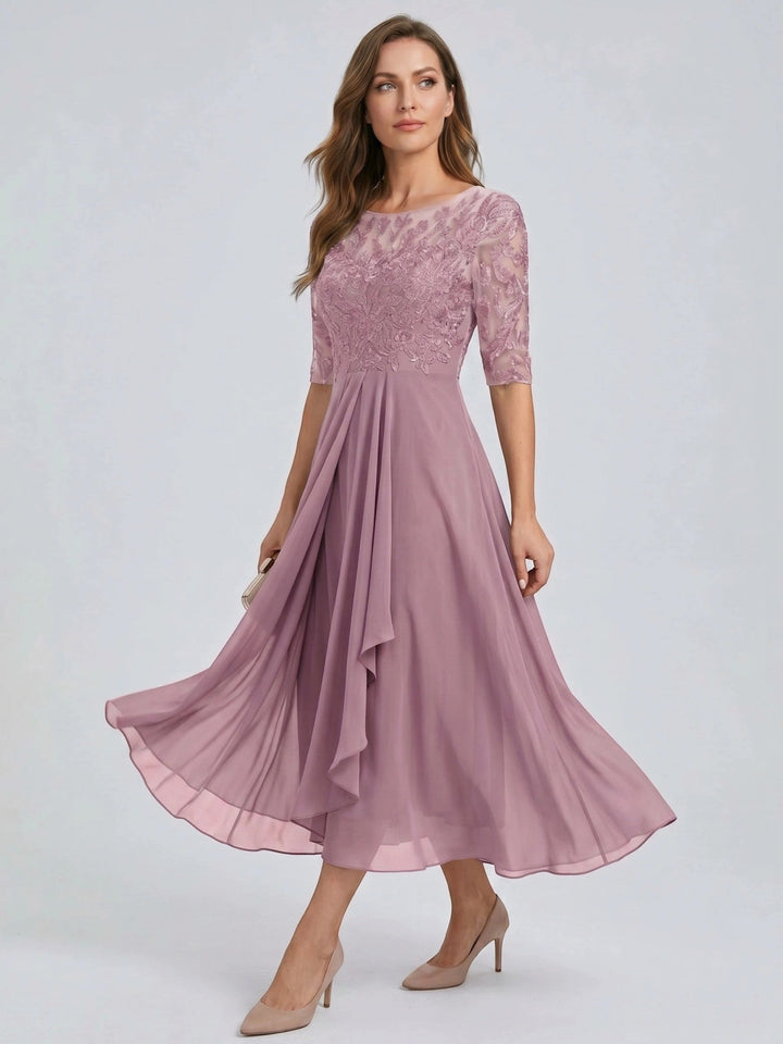 Juliette — Elegant Lace Midi Evening Dress With Flattering Flowing Skirt