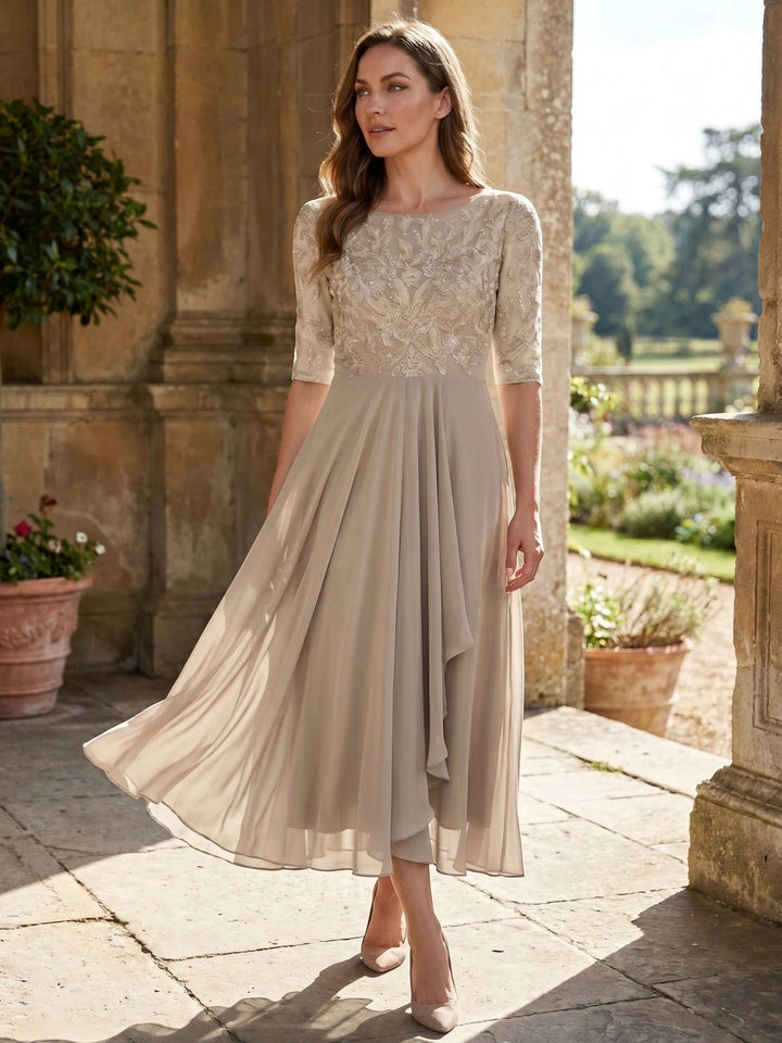 Juliette — Elegant Lace Midi Evening Dress With Flattering Flowing Skirt