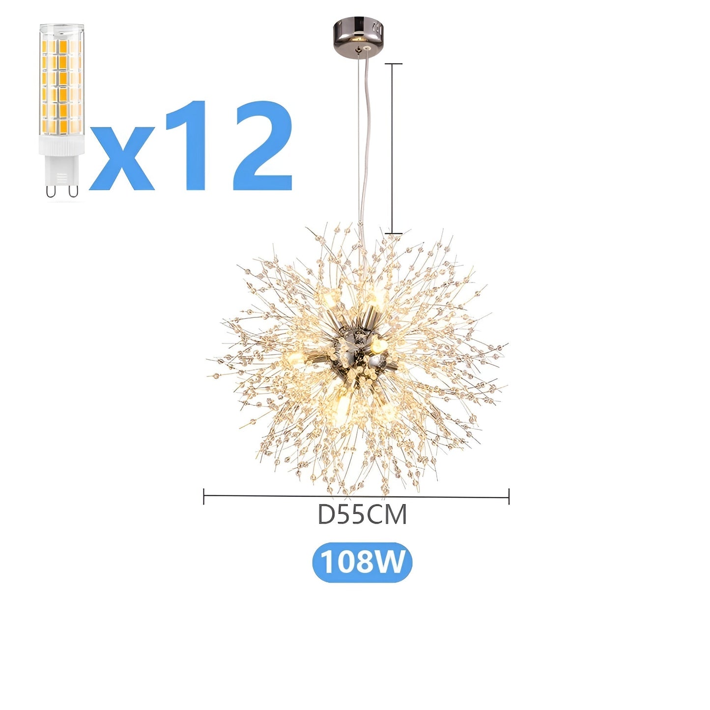 LED Kroonluchter met Kristalbollen | Fonkelende Paardenbloem Optiek voor Woonkamer