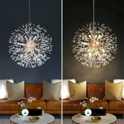 LED Kroonluchter met Kristalbollen | Fonkelende Paardenbloem Optiek voor Woonkamer