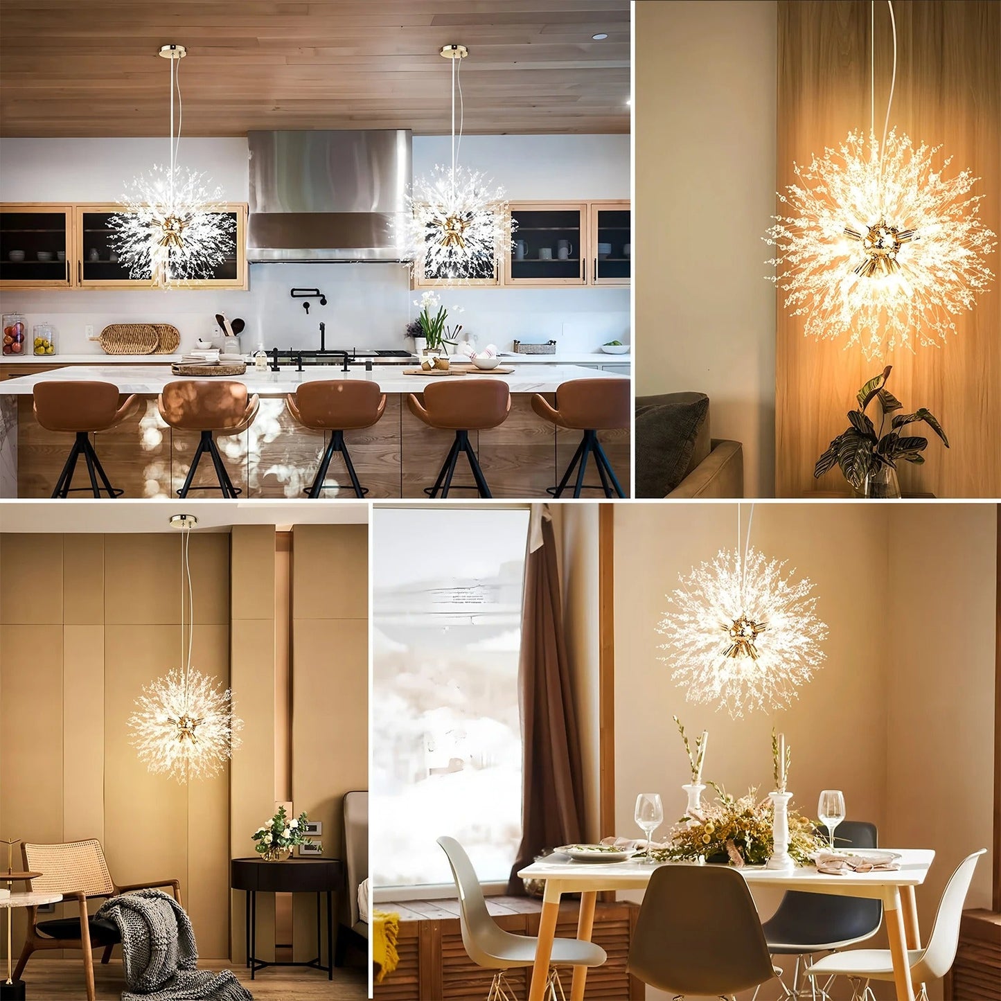 LED Kroonluchter met Kristalbollen | Fonkelende Paardenbloem Optiek voor Woonkamer