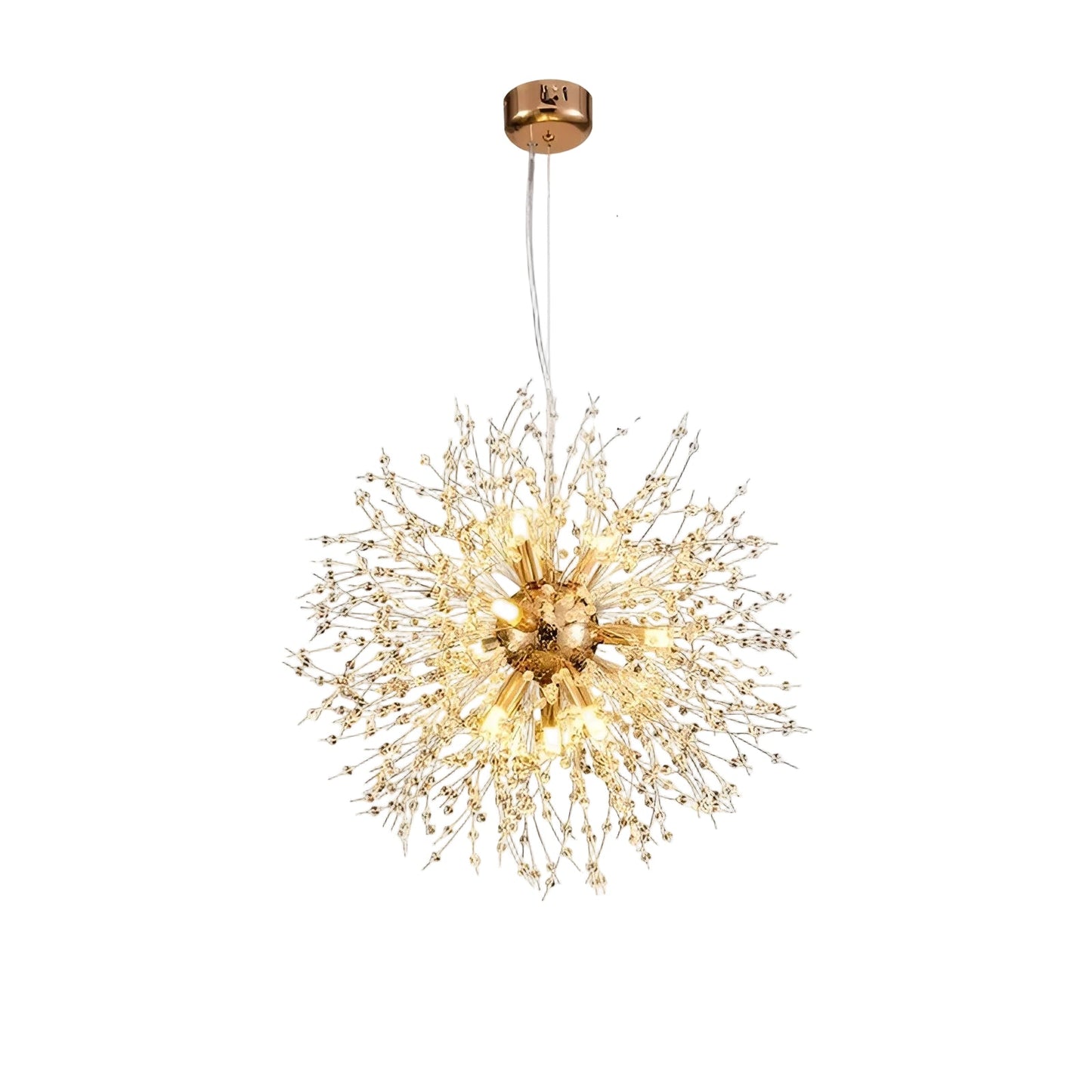 LED Kroonluchter met Kristalbollen | Fonkelende Paardenbloem Optiek voor Woonkamer