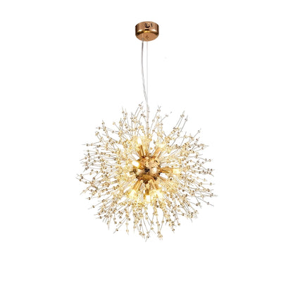 LED Kroonluchter met Kristalbollen | Fonkelende Paardenbloem Optiek voor Woonkamer