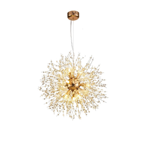 LED Kroonluchter met Kristalbollen | Fonkelende Paardenbloem Optiek voor Woonkamer