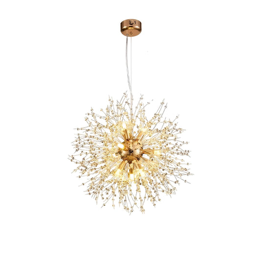 LED Kroonluchter met Kristalbollen | Fonkelende Paardenbloem Optiek voor Woonkamer