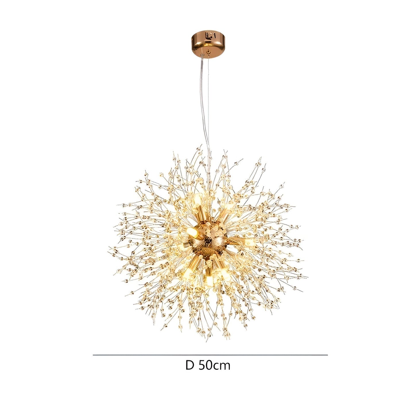 LED Kroonluchter met Kristalbollen | Fonkelende Paardenbloem Optiek voor Woonkamer