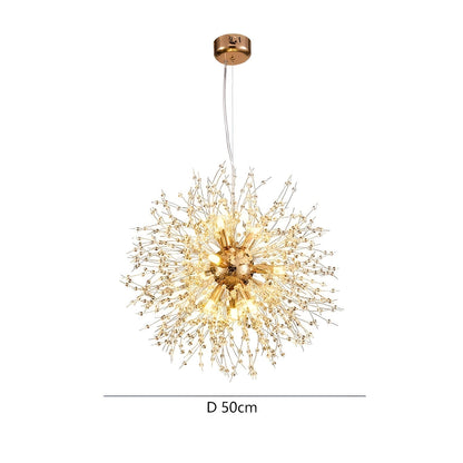 LED Kroonluchter met Kristalbollen | Fonkelende Paardenbloem Optiek voor Woonkamer