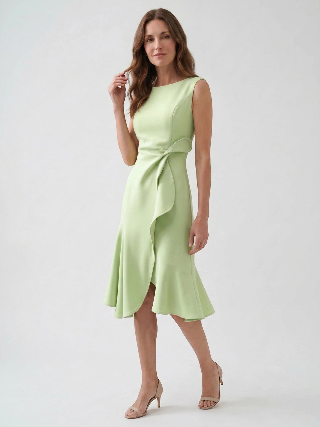 Scarlett — Elegant Wrap Front Midi Dress With Timeless Fit And Flare Style