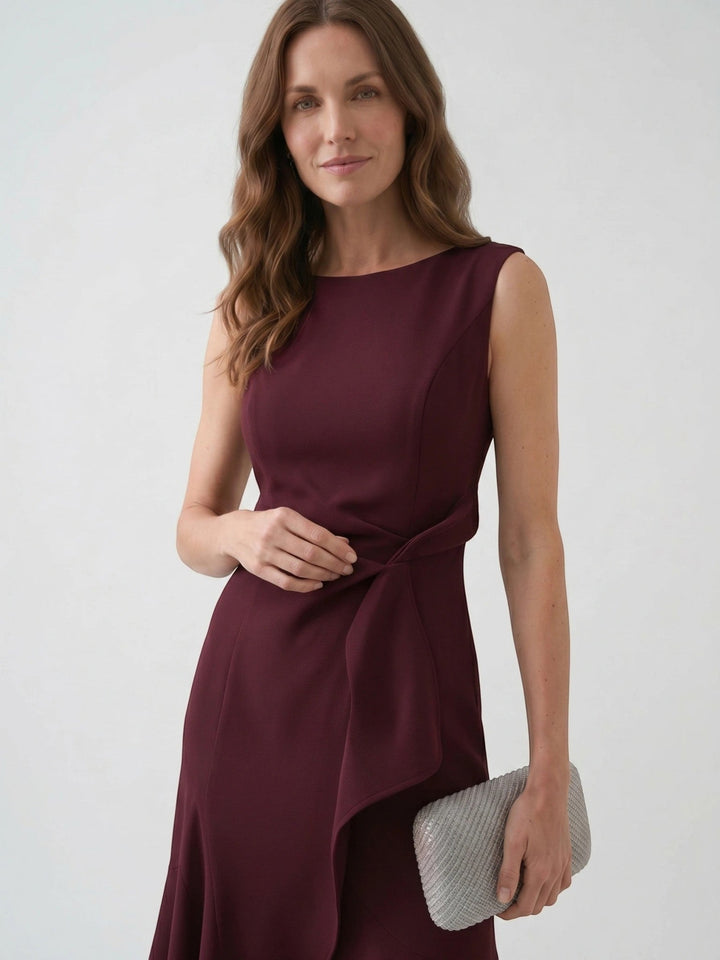 Scarlett — Elegant Wrap Front Midi Dress With Timeless Fit And Flare Style