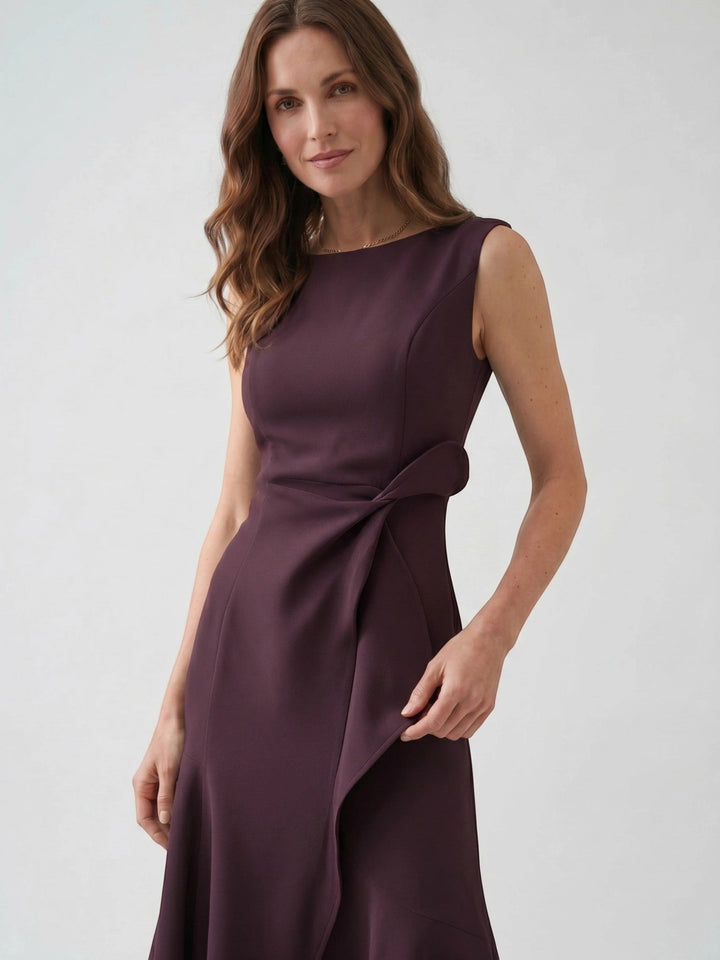 Scarlett — Elegant Wrap Front Midi Dress With Timeless Fit And Flare Style