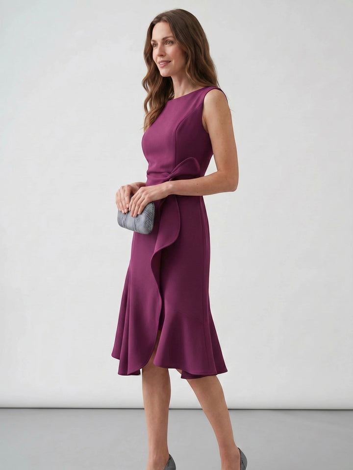 Scarlett — Elegant Wrap Front Midi Dress With Timeless Fit And Flare Style