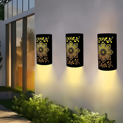 Solar Wandlamp met Bloemmotief Zwart | Decoratieve Weersbestendige Tuinverlichting