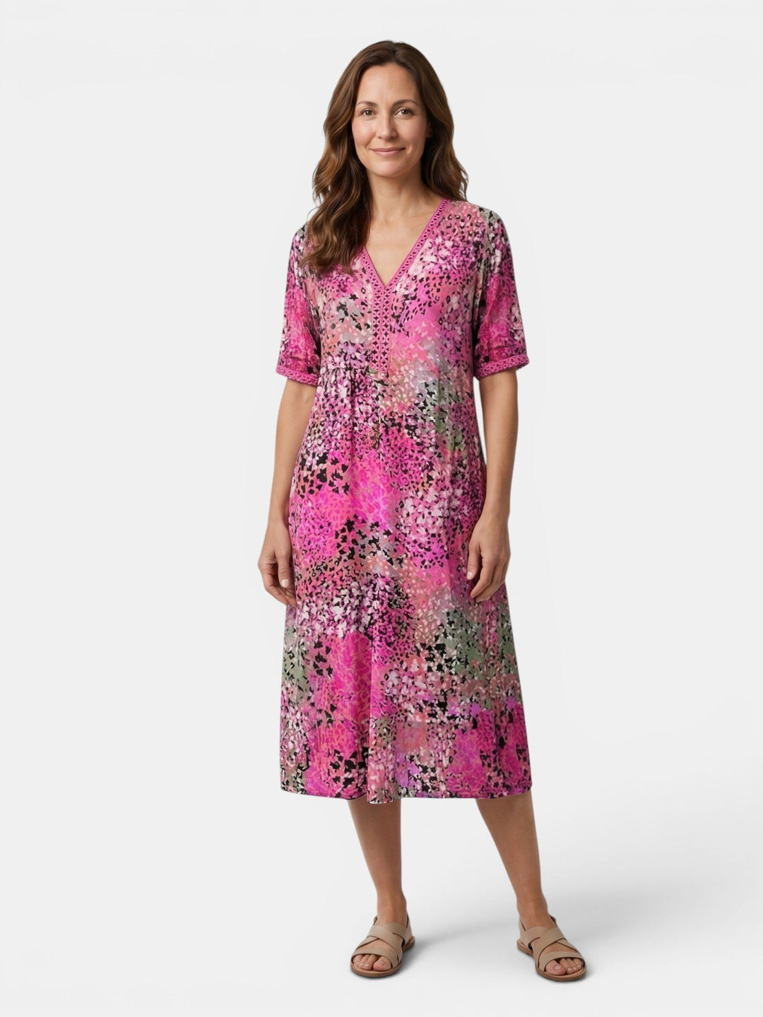 Esme — Colourful Printed Midi Dress With Relaxed Fit For Casual Wear