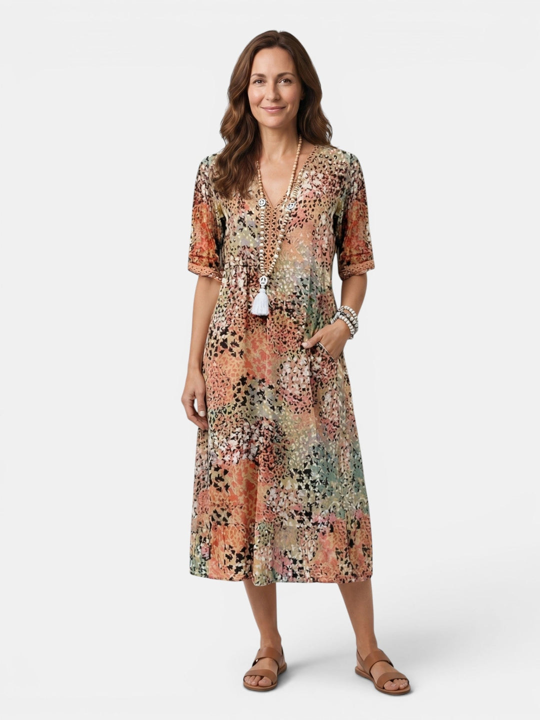 Esme — Colourful Printed Midi Dress With Relaxed Fit For Casual Wear