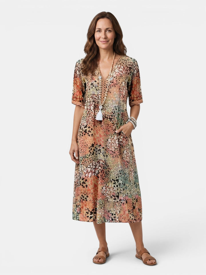 Esme — Colourful Printed Midi Dress With Relaxed Fit For Casual Wear