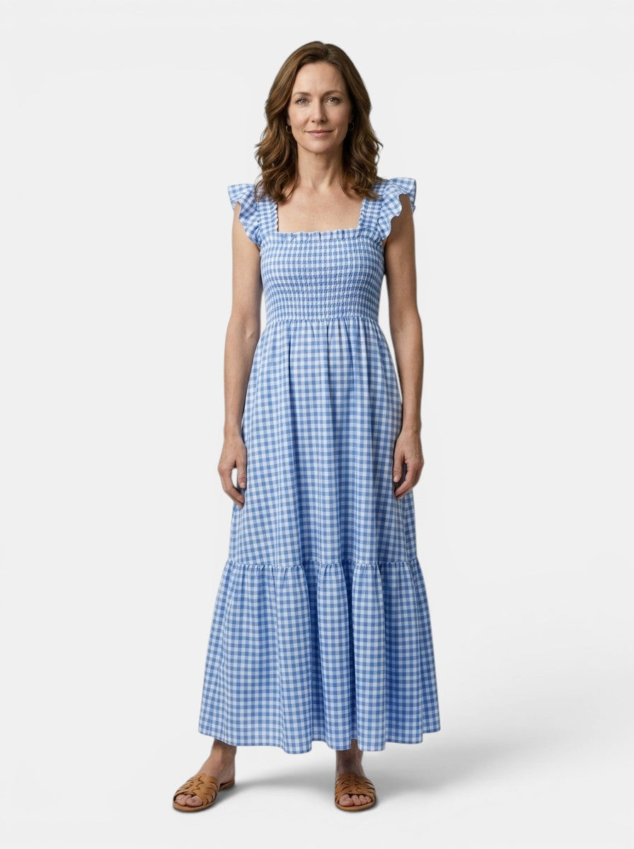 Constance — Cotton Gingham Maxi Dress For Elegant Flowing Summer Charm