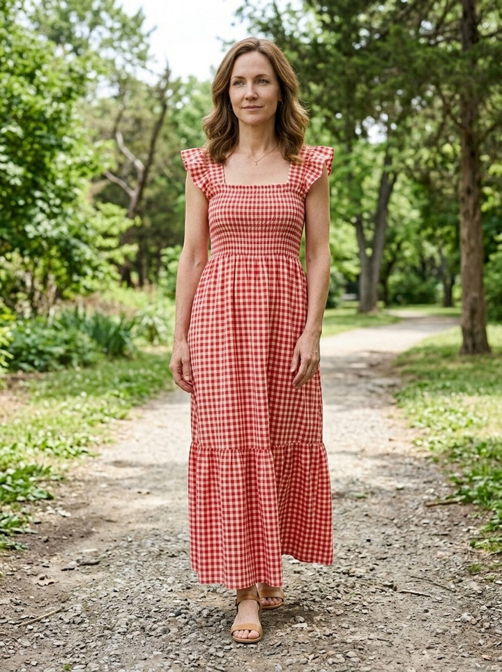 Constance — Cotton Gingham Maxi Dress For Elegant Flowing Summer Charm