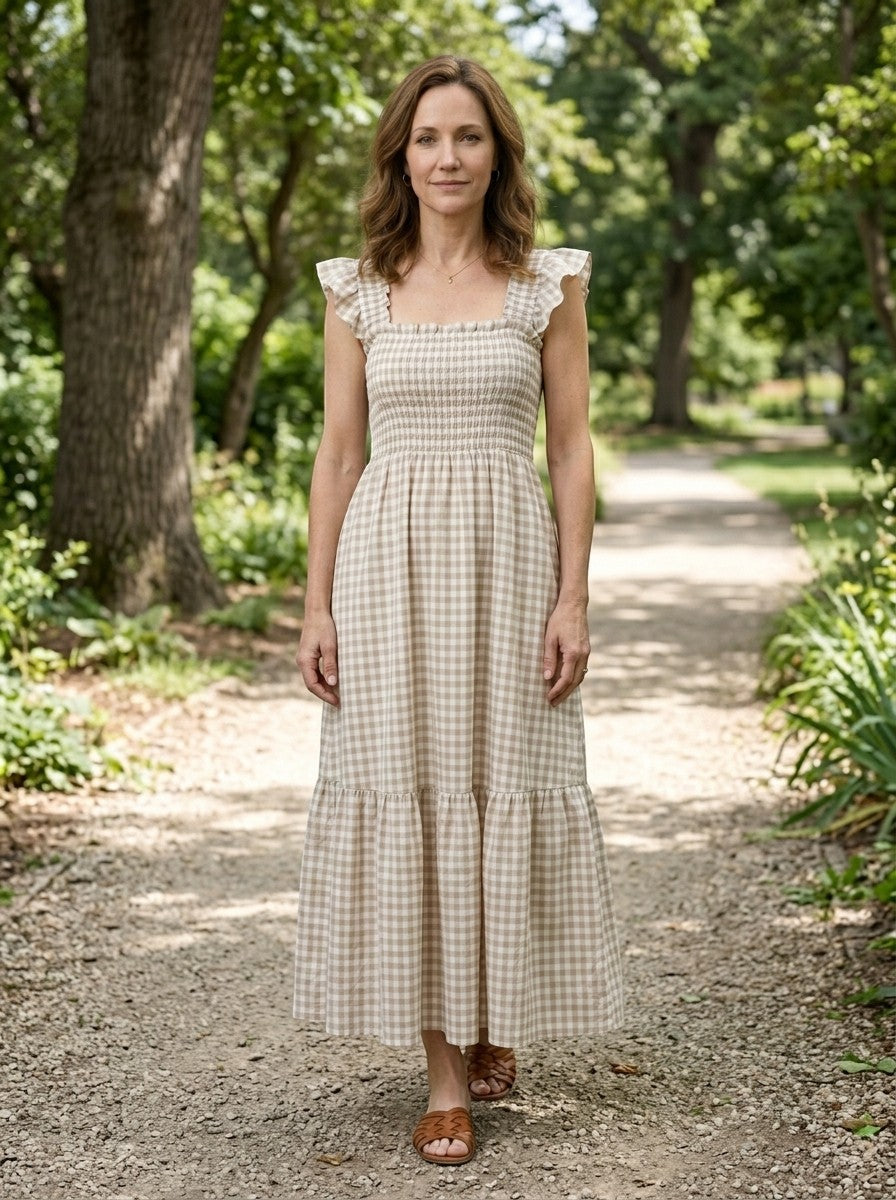Constance — Cotton Gingham Maxi Dress For Elegant Flowing Summer Charm