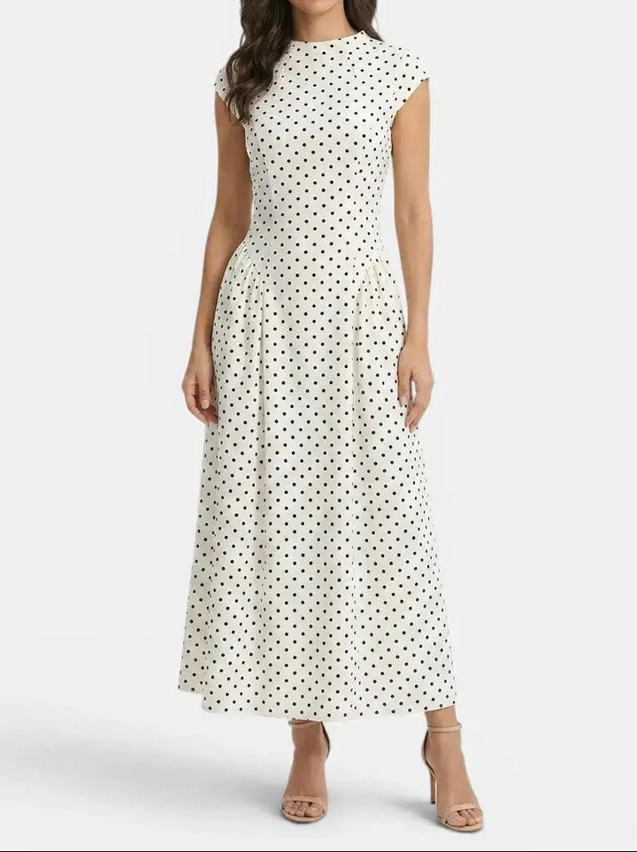 Anastasia — Elegant Polka Dot Maxi Dress With Chic Cap-Sleeve A-Line Design